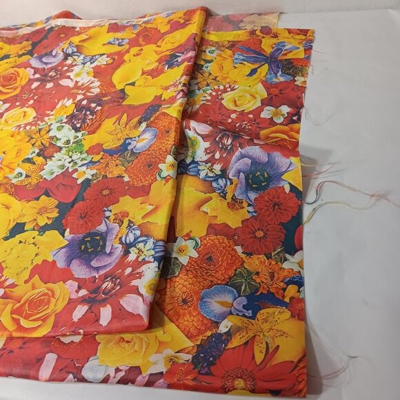 Floral Print Fabric Colorful Bright Red Yellow Purple Woven Non Stretch 3 Yards - Picture 9 of 9